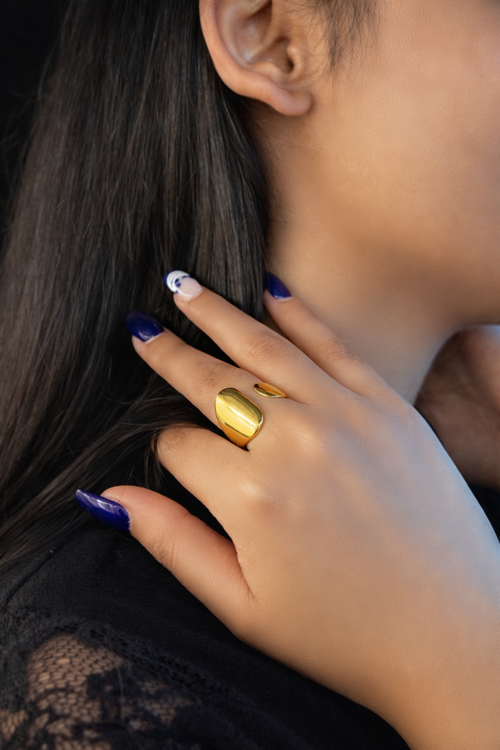 Gold Plated Abstract Open Ring – Minimal Statement Adjustable Ring