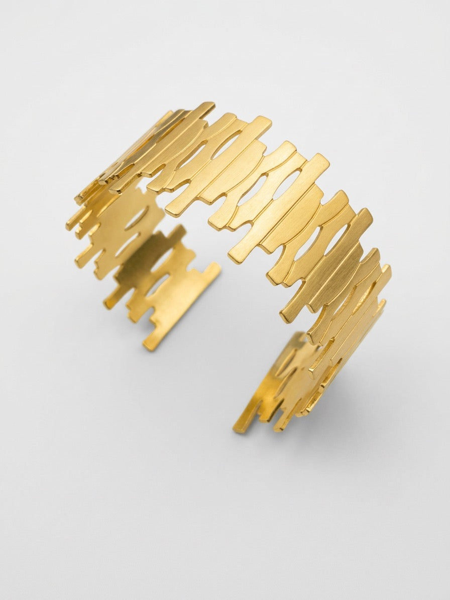 Gold Plated Abstract Cutwork Cuff Bracelet – Modern Statement Open Bangle