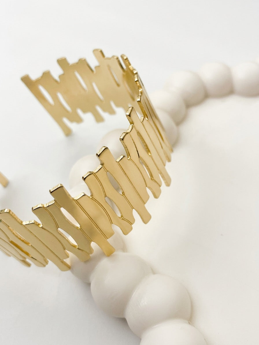 Gold Plated Abstract Cutwork Cuff Bracelet – Modern Statement Open Bangle