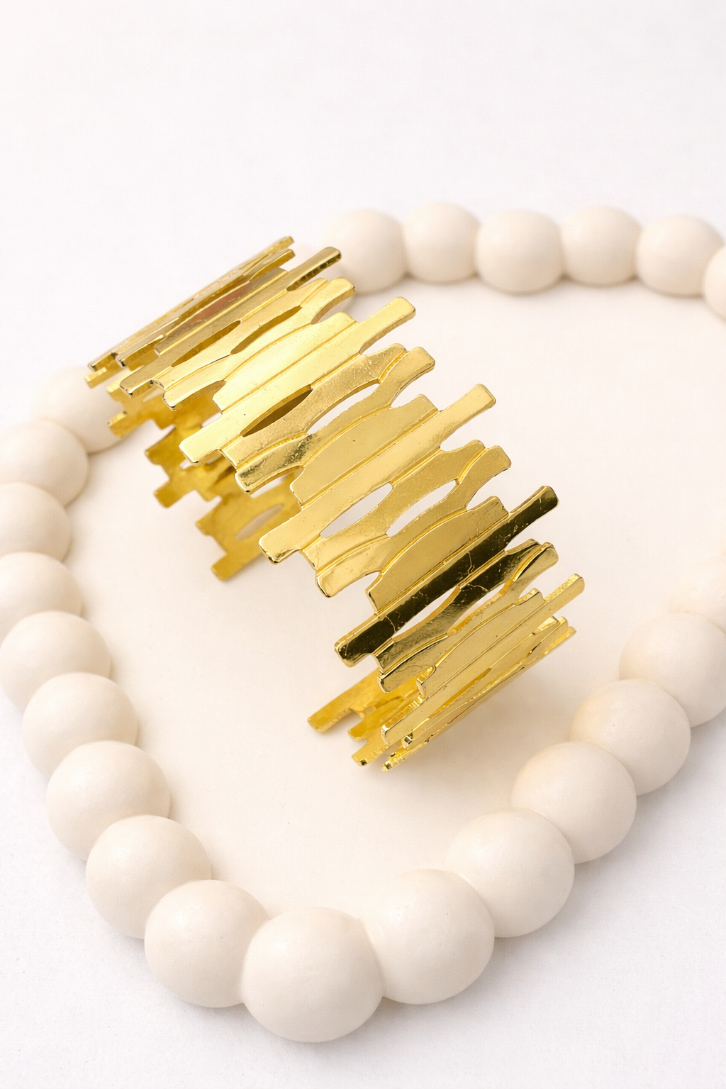Gold Plated Abstract Cutwork Cuff Bracelet – Modern Statement Open Bangle