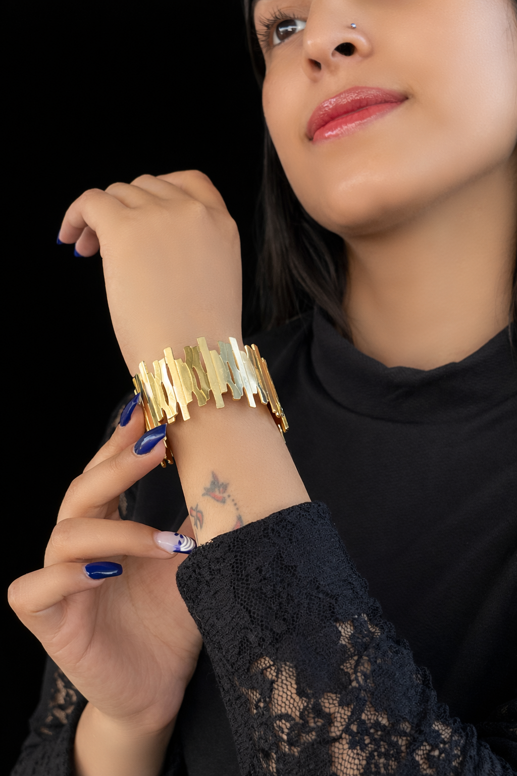 Gold Plated Abstract Cutwork Cuff Bracelet – Modern Statement Open Bangle