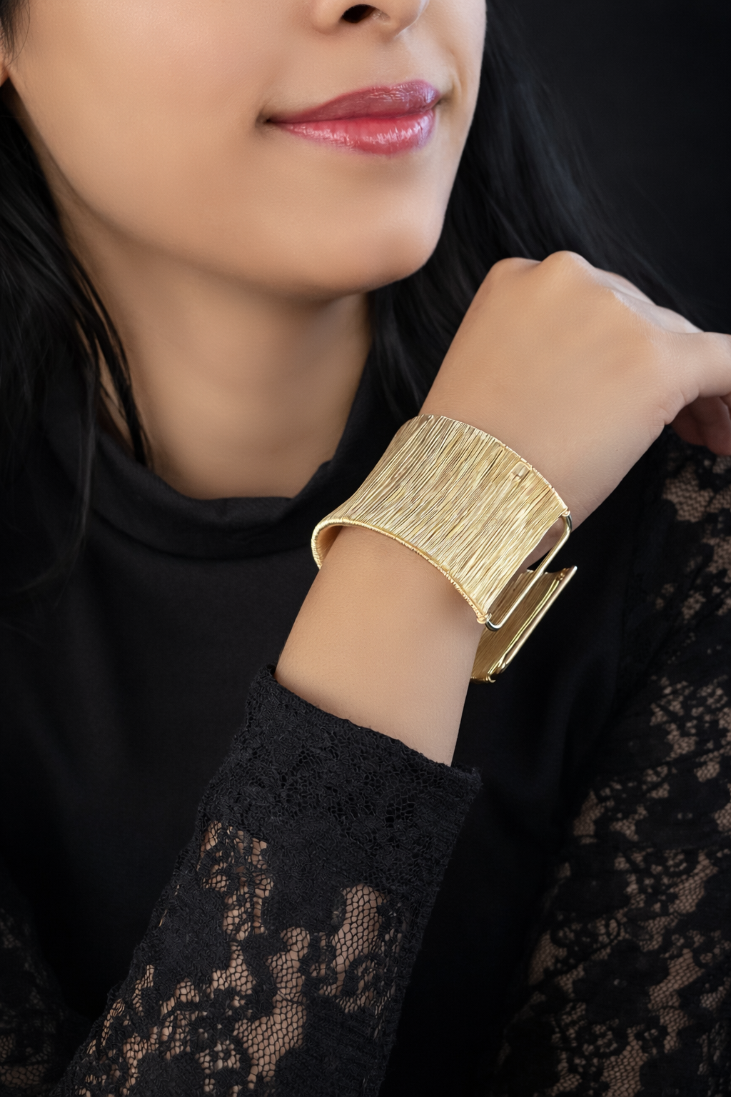 Textured Wide Cuff Bracelet – Minimal Statement Open Bangle