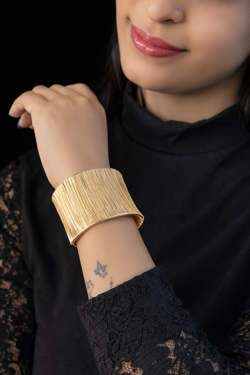 Textured Wide Cuff Bracelet – Minimal Statement Open Bangle