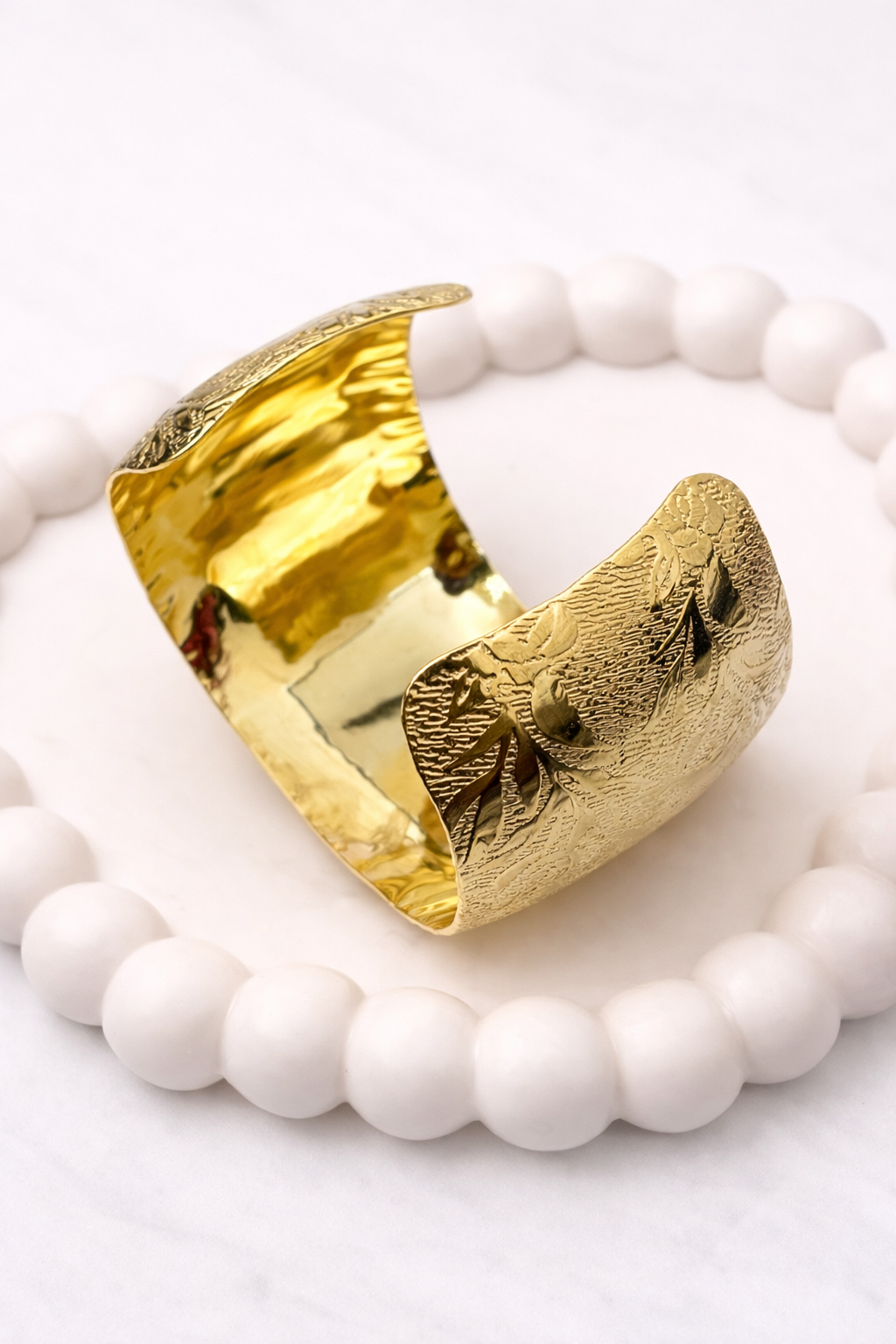 Floral Engraved Wide Cuff Bracelet – Elegant Statement Open Bangle
