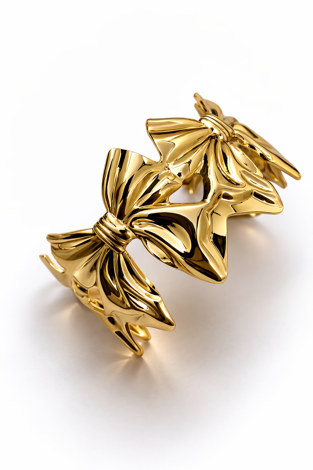 Double Bow Statement Bracelet – Sculpted Ribbon Cuff Bangle