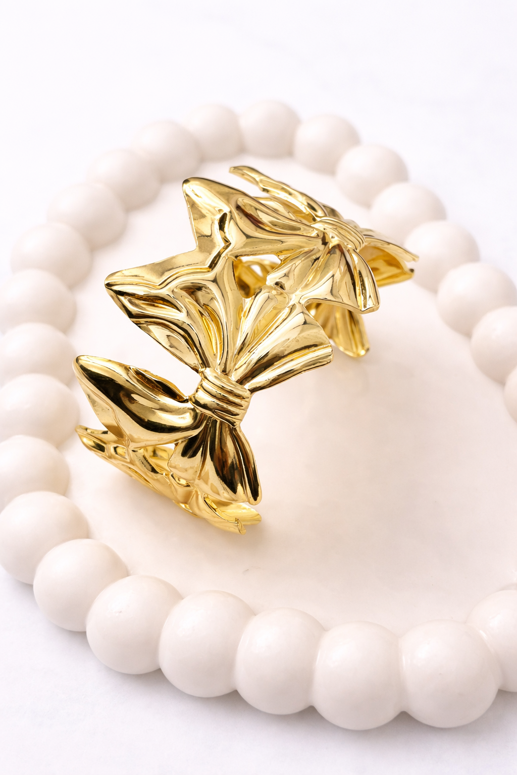 Double Bow Statement Bracelet – Sculpted Ribbon Cuff Bangle