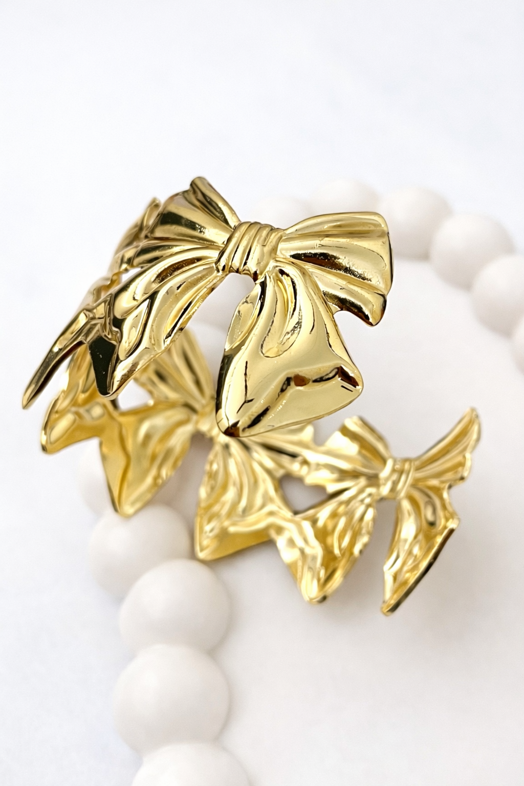 Double Bow Statement Bracelet – Sculpted Ribbon Cuff Bangle