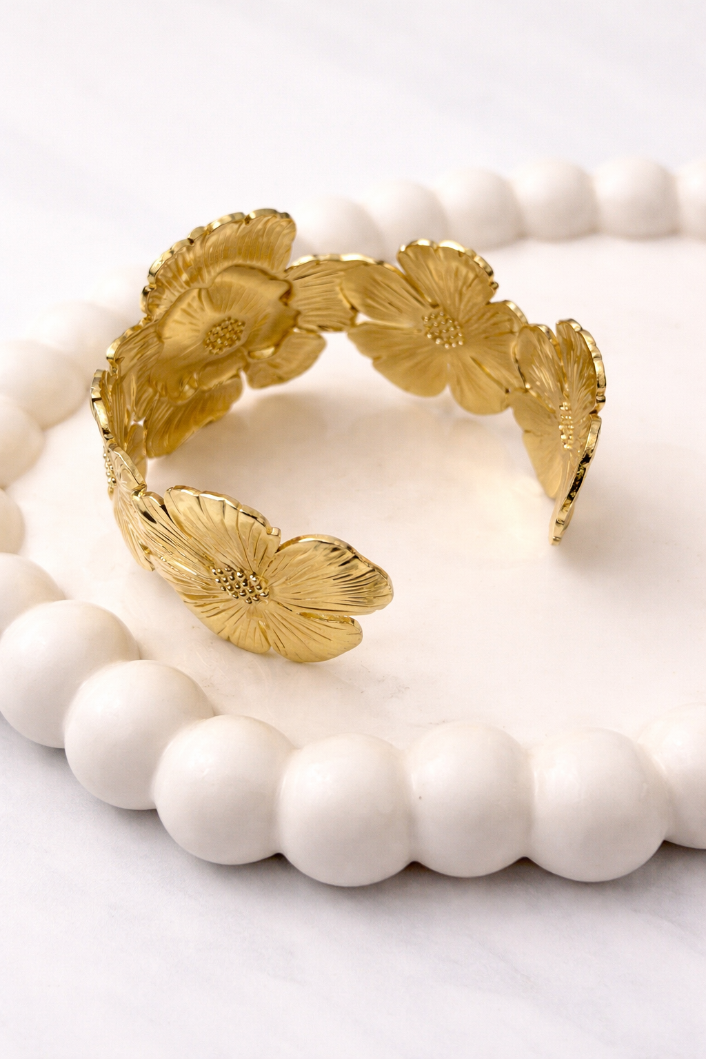 3D Floral Cuff Bracelet – Bold Statement Flower Open Bangle
