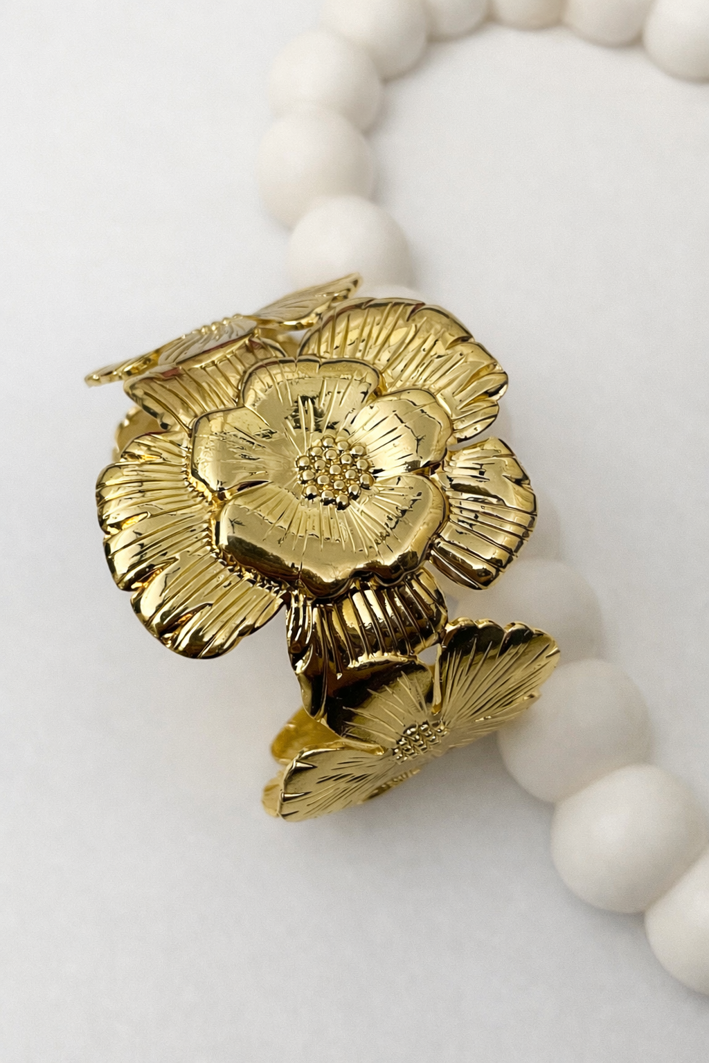 3D Floral Cuff Bracelet – Bold Statement Flower Open Bangle
