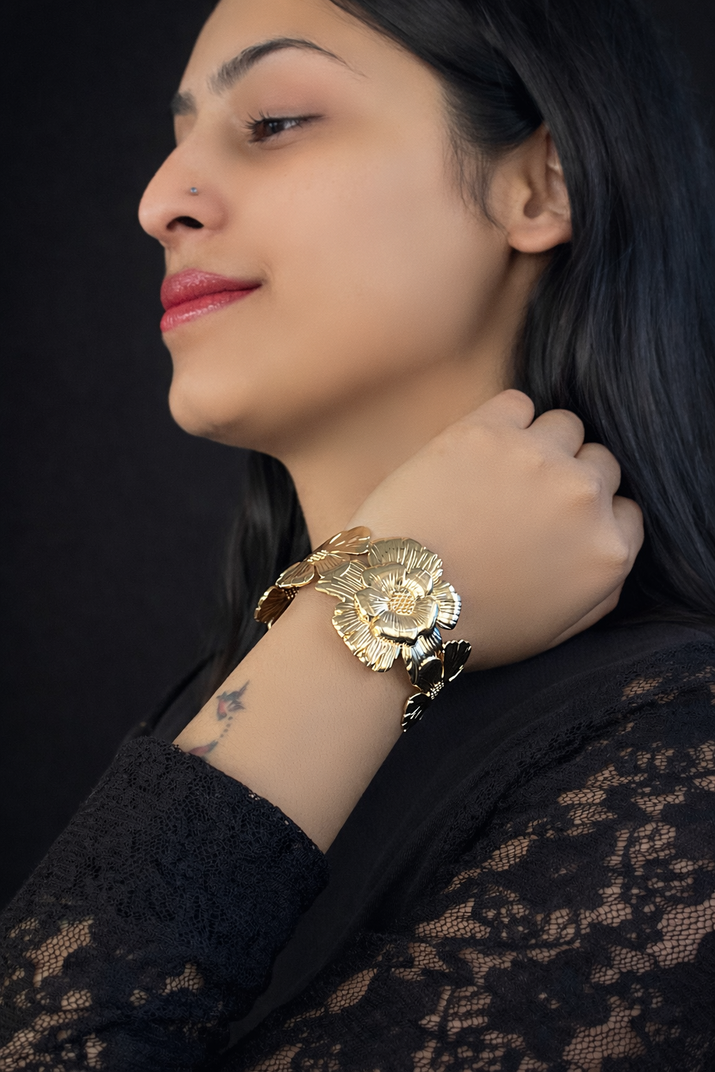 3D Floral Cuff Bracelet – Bold Statement Flower Open Bangle