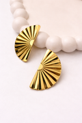 Fan Shape Stud Earrings – Textured Half Moon Design
