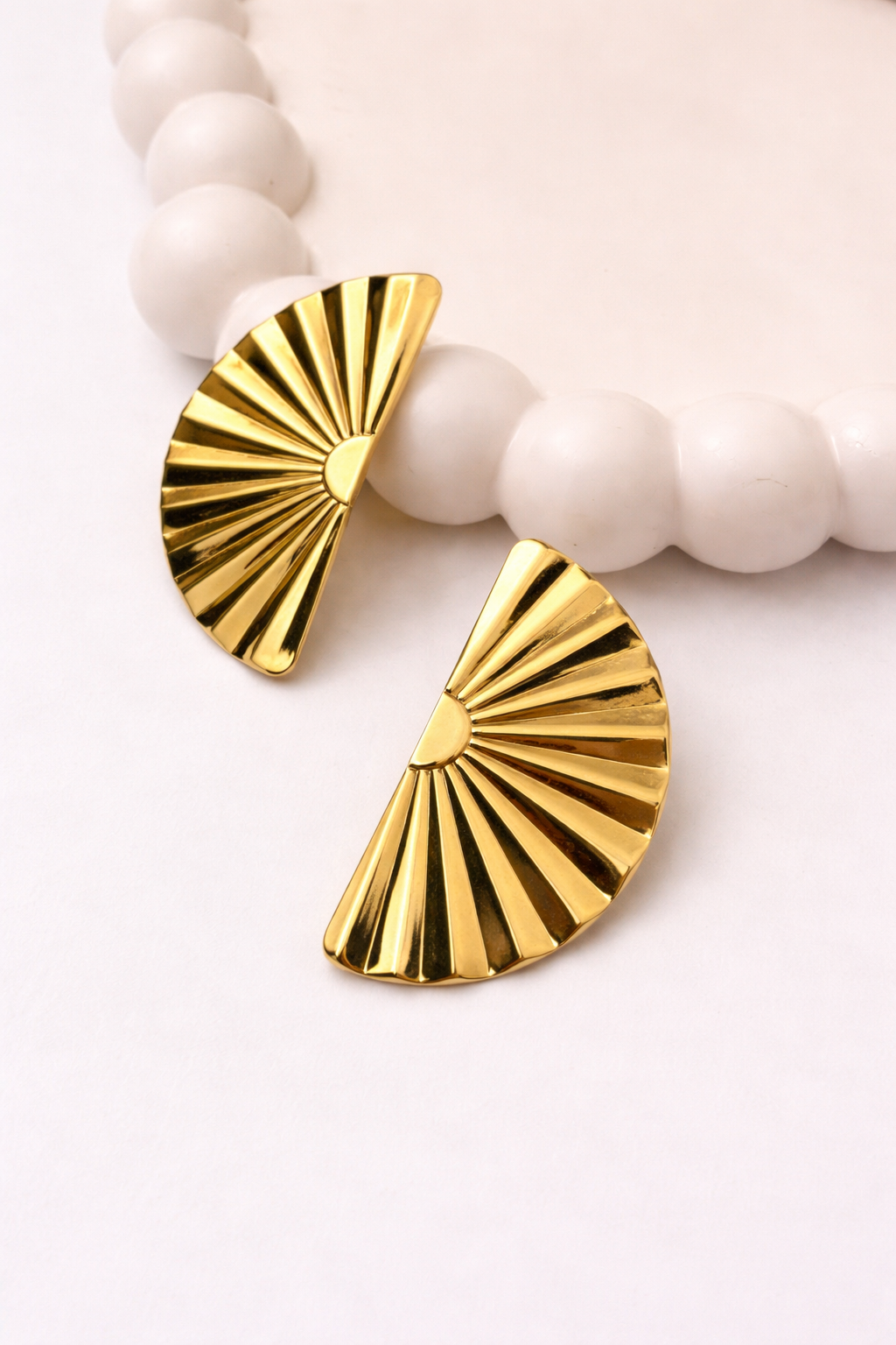 Fan Shape Stud Earrings – Textured Half Moon Design