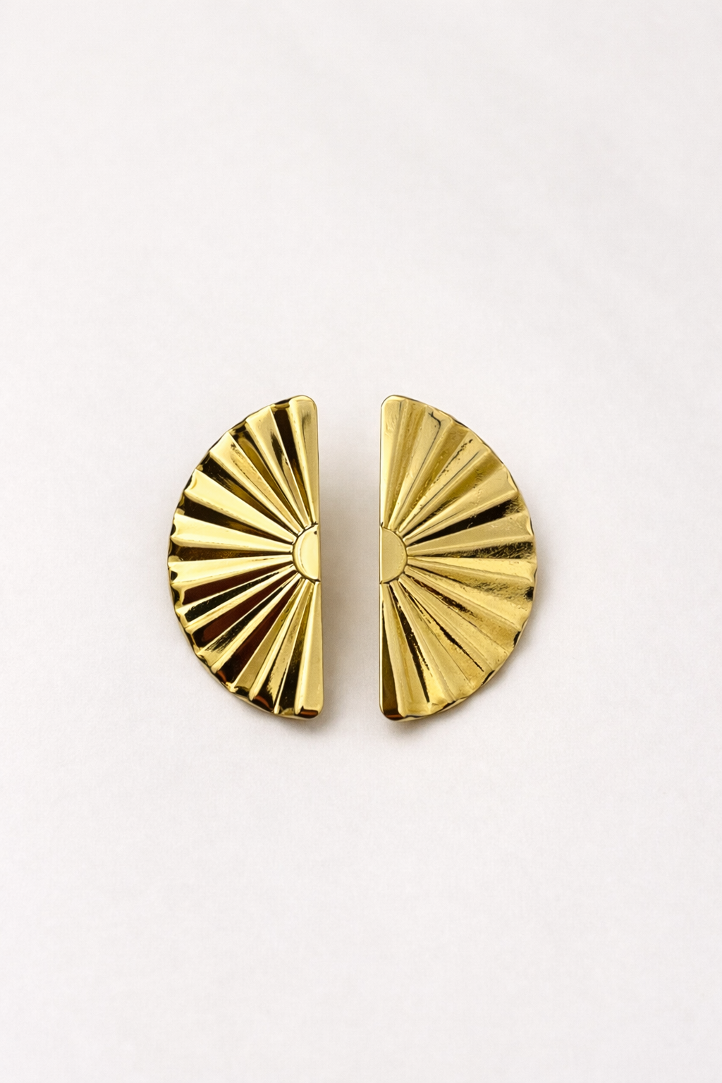 Fan Shape Stud Earrings – Textured Half Moon Design