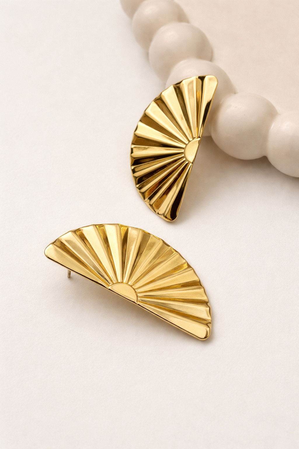 Fan Shape Stud Earrings – Textured Half Moon Design