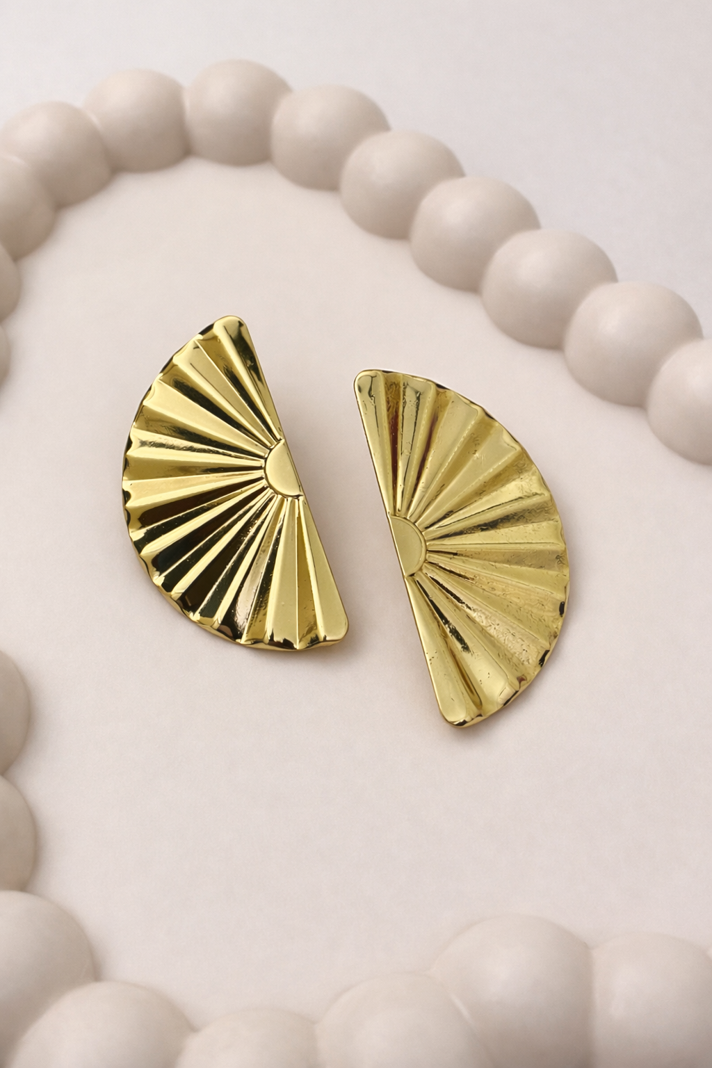 Fan Shape Stud Earrings – Textured Half Moon Design
