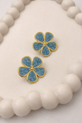 Blue Enamel Flower Stud Earrings – Elegant Floral Design