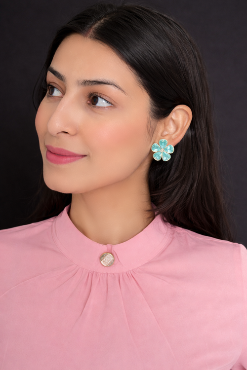 Blue Enamel Flower Stud Earrings – Elegant Floral Design
