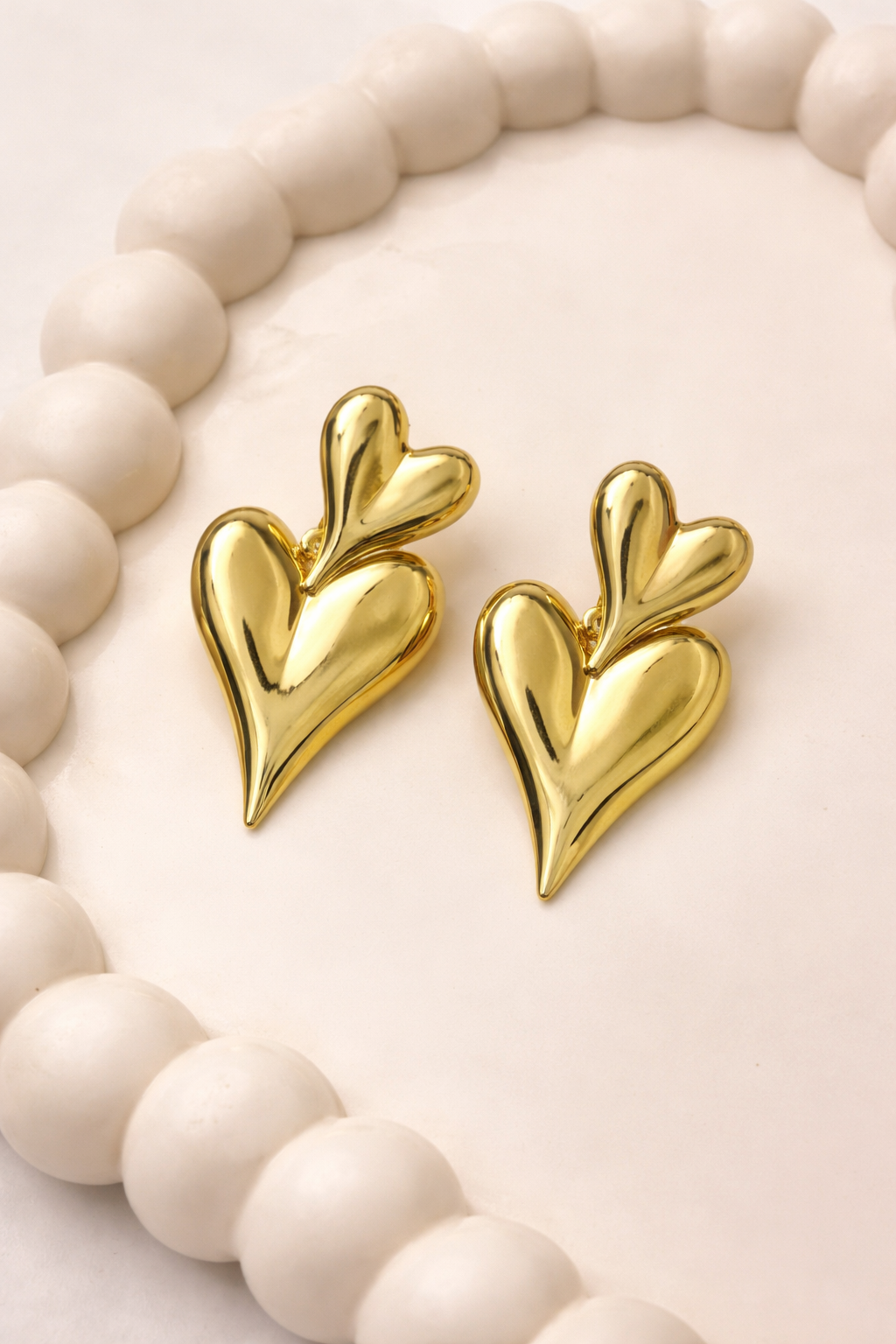 Double Heart Stud Earrings – Minimal Romantic Design