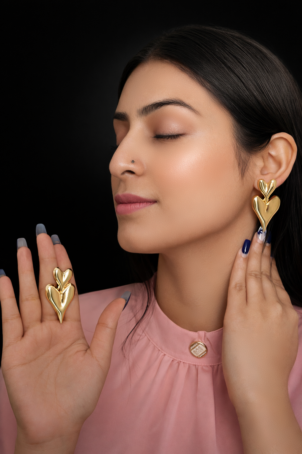 Double Heart Stud Earrings – Minimal Romantic Design
