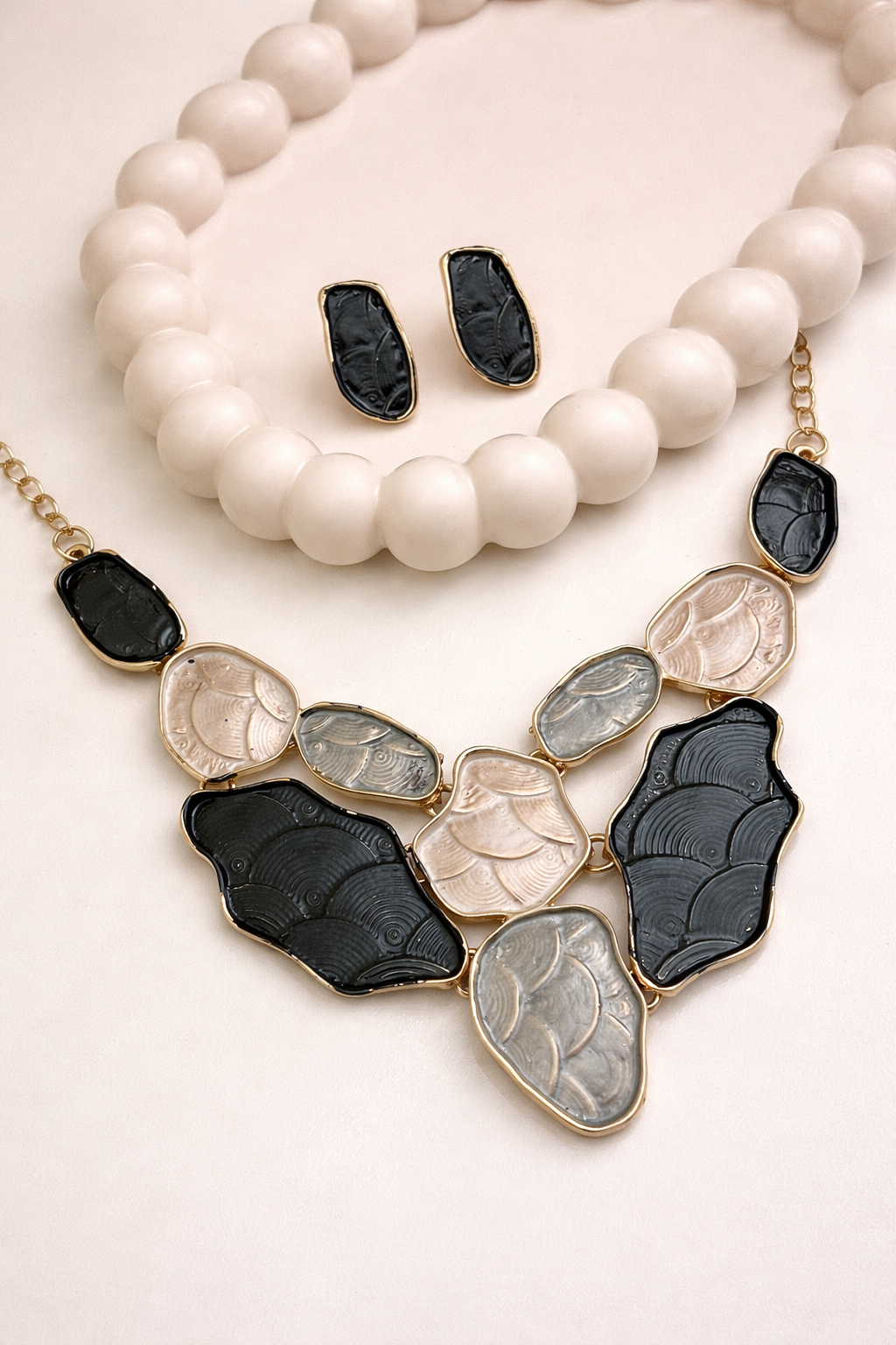 Elegant Black Statement Necklace Set with Earrings