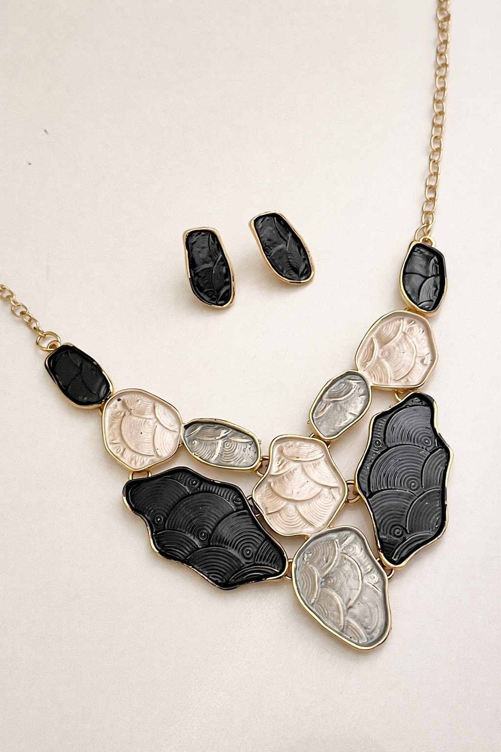 Elegant Black Statement Necklace Set with Earrings
