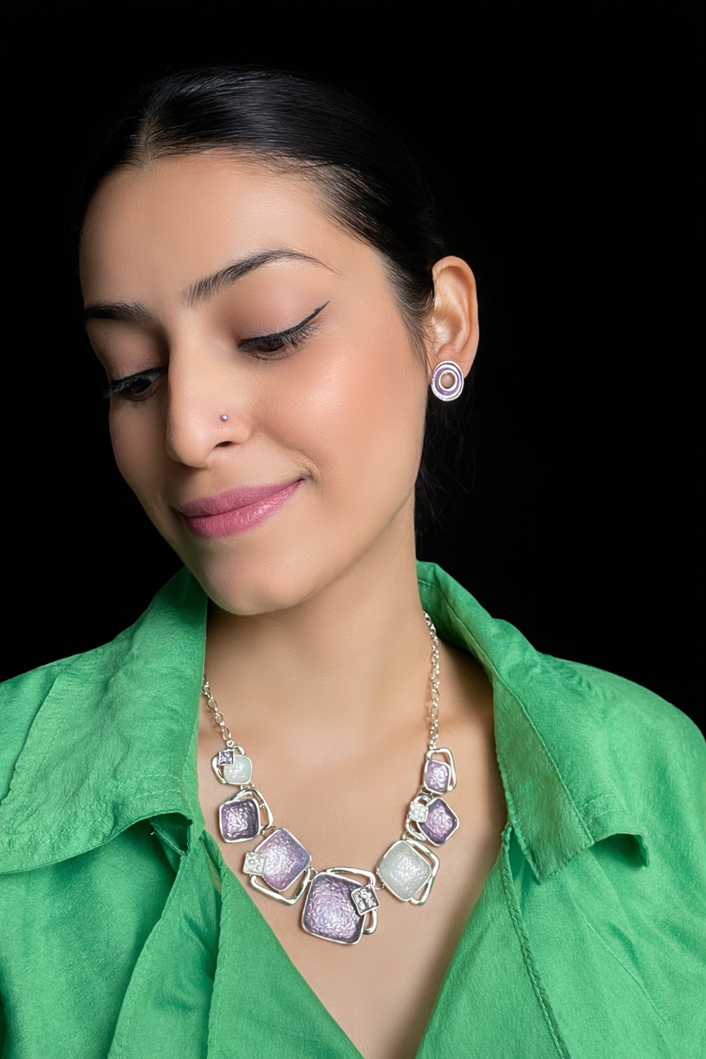 Elegant Purple Statement Necklace Set with Earrings