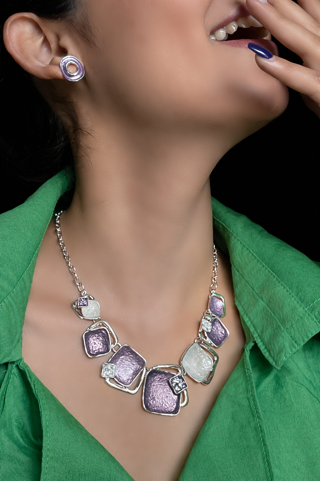 Elegant Purple Statement Necklace Set with Earrings