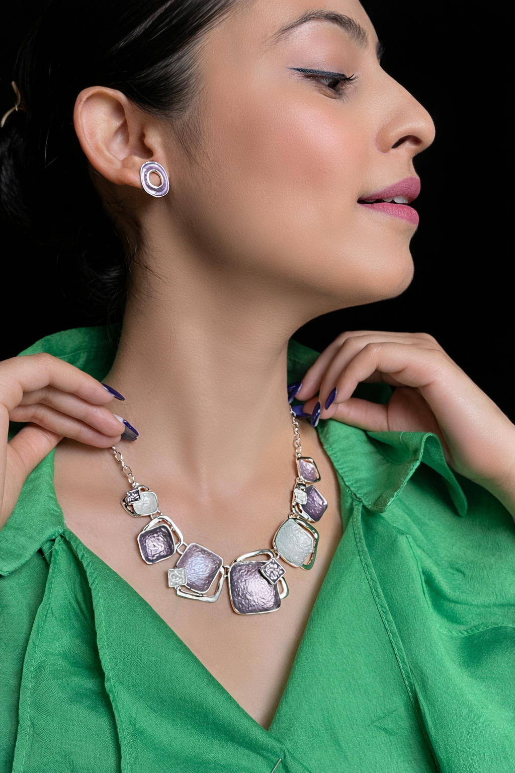 Elegant Purple Statement Necklace Set with Earrings
