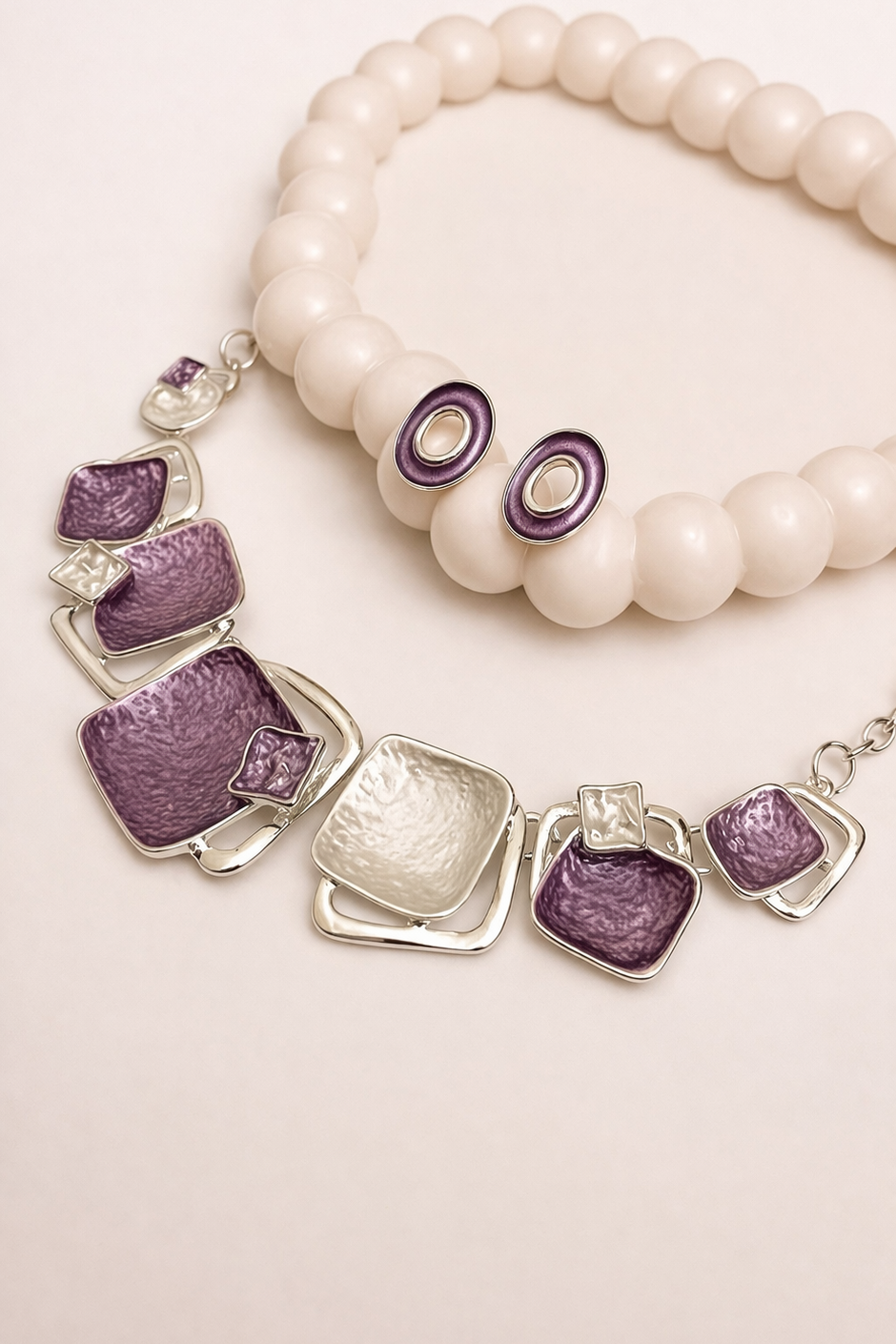 Elegant Purple Statement Necklace Set with Earrings