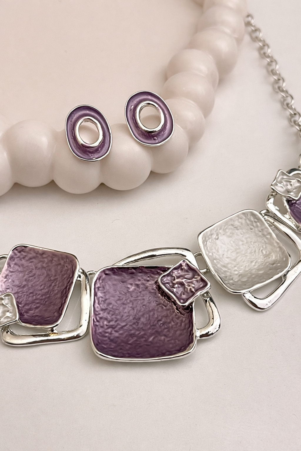 Elegant Purple Statement Necklace Set with Earrings