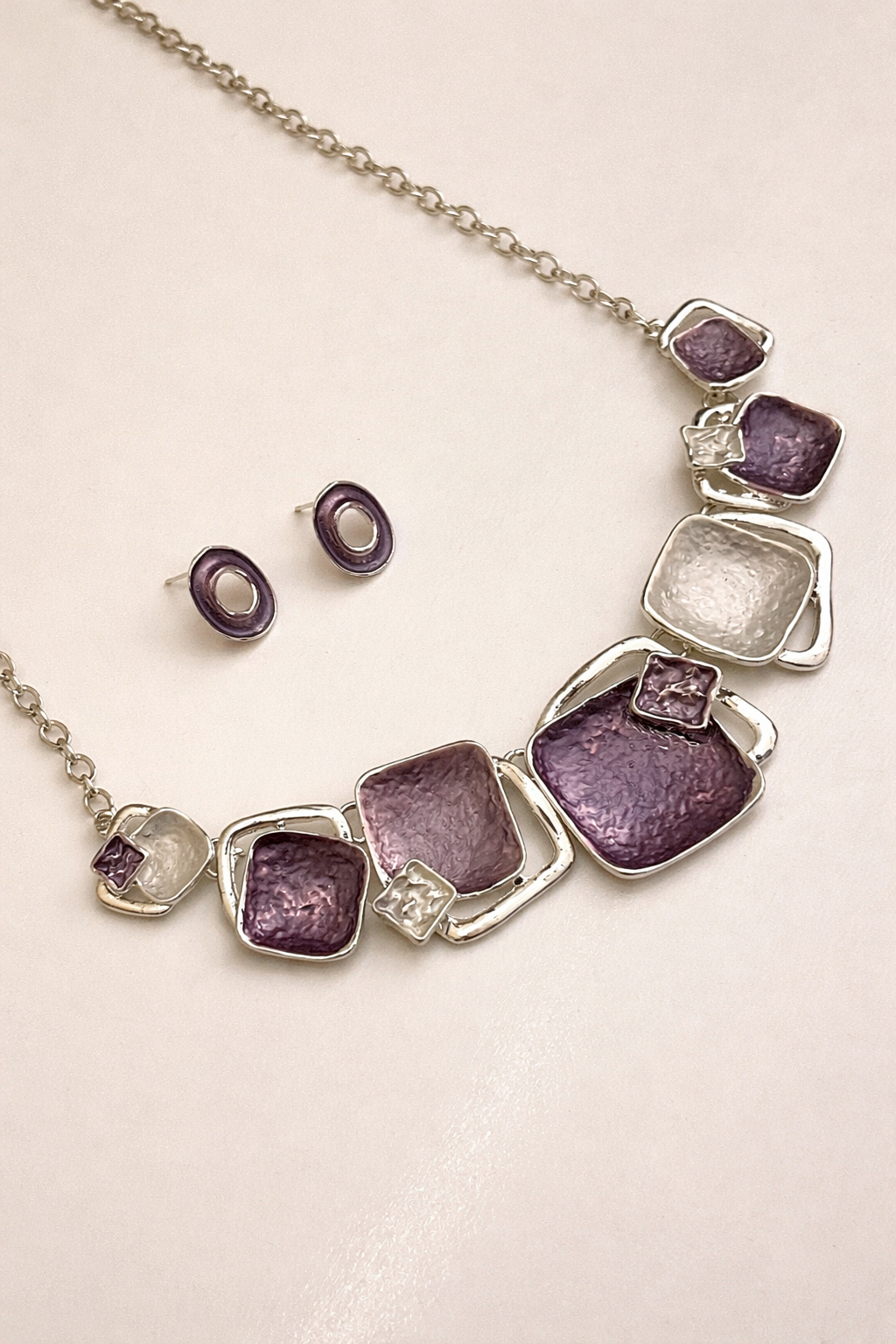 Elegant Purple Statement Necklace Set with Earrings