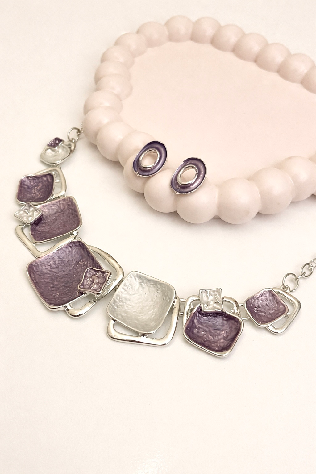 Elegant Purple Statement Necklace Set with Earrings