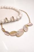 Pastel Textured Oval Necklace Set – Gold Plated Statement Jewelry