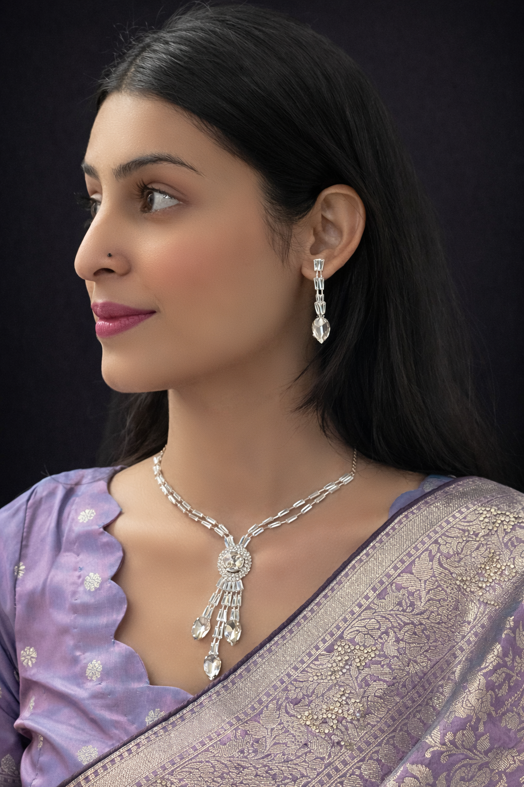 Crystal Pendant Necklace Set – Elegant Drop Design
