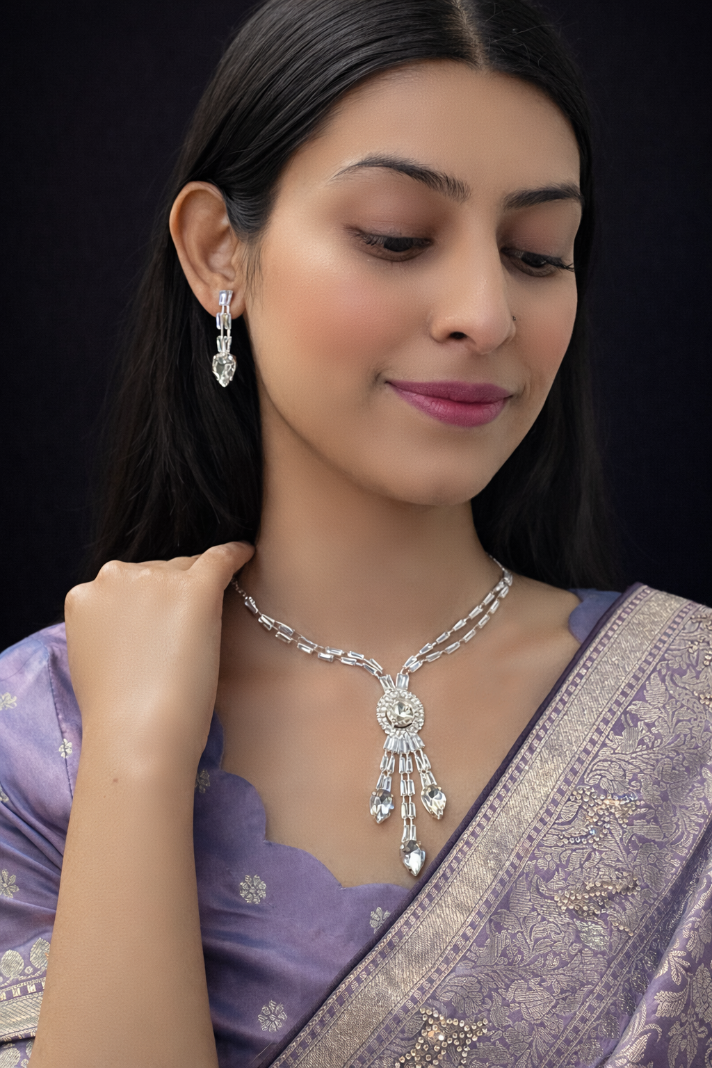 Crystal Pendant Necklace Set – Elegant Drop Design