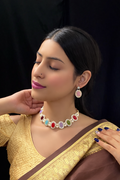 Multicolor Stone Choker Necklace Set – Pearl & Crystal Ethnic Design