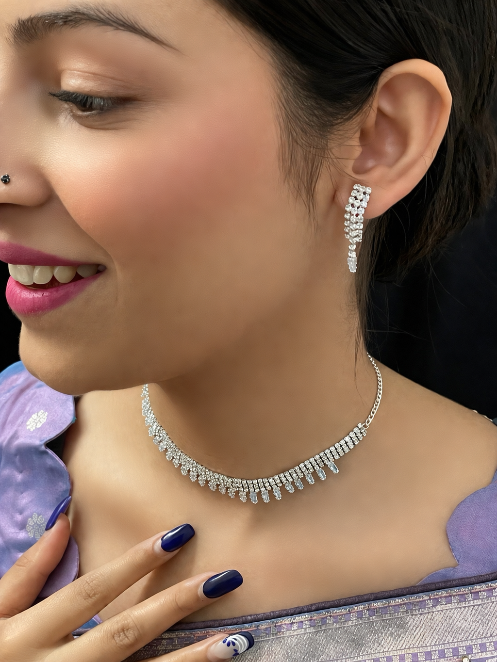 Crystal Choker Necklace Set – Elegant Drop Design