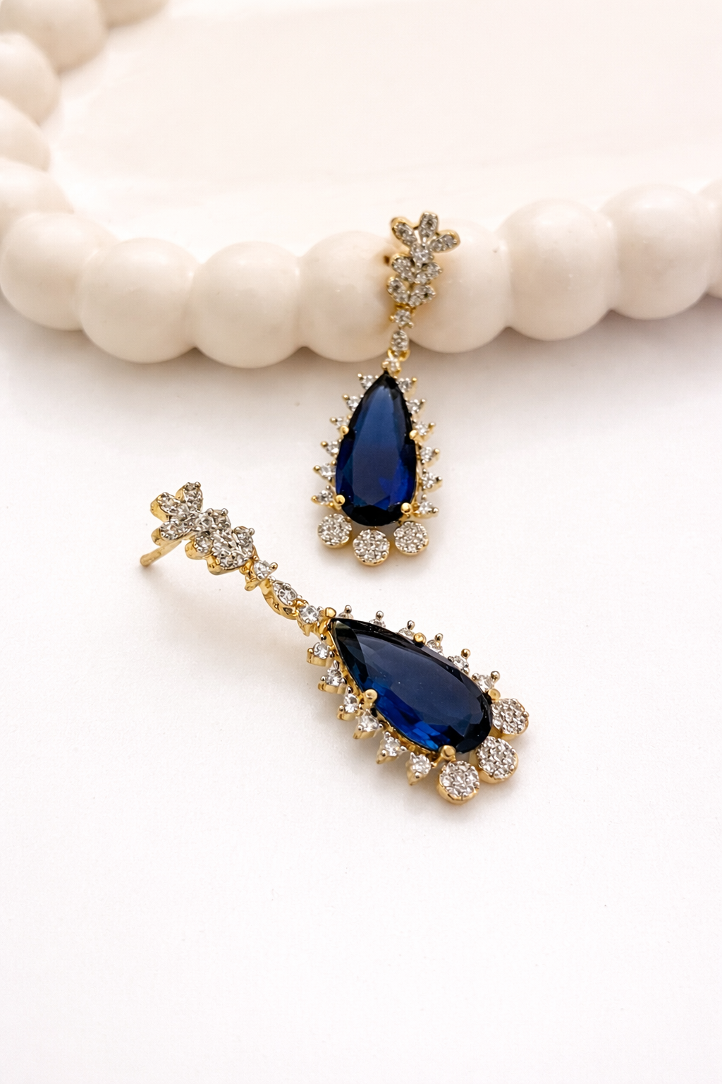 Royal Blue Stone Gold-Plated Zircon Dangler Earrings