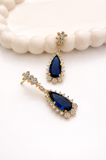Royal Blue Stone Gold-Plated Zircon Dangler Earrings