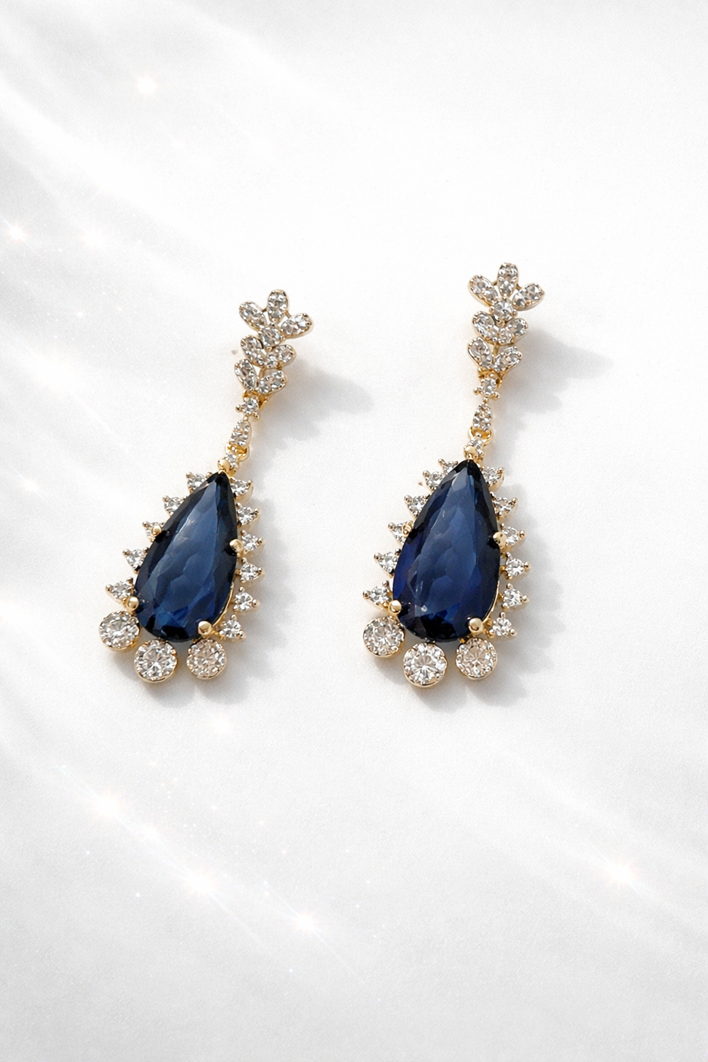 Royal Blue Stone Gold-Plated Zircon Dangler Earrings