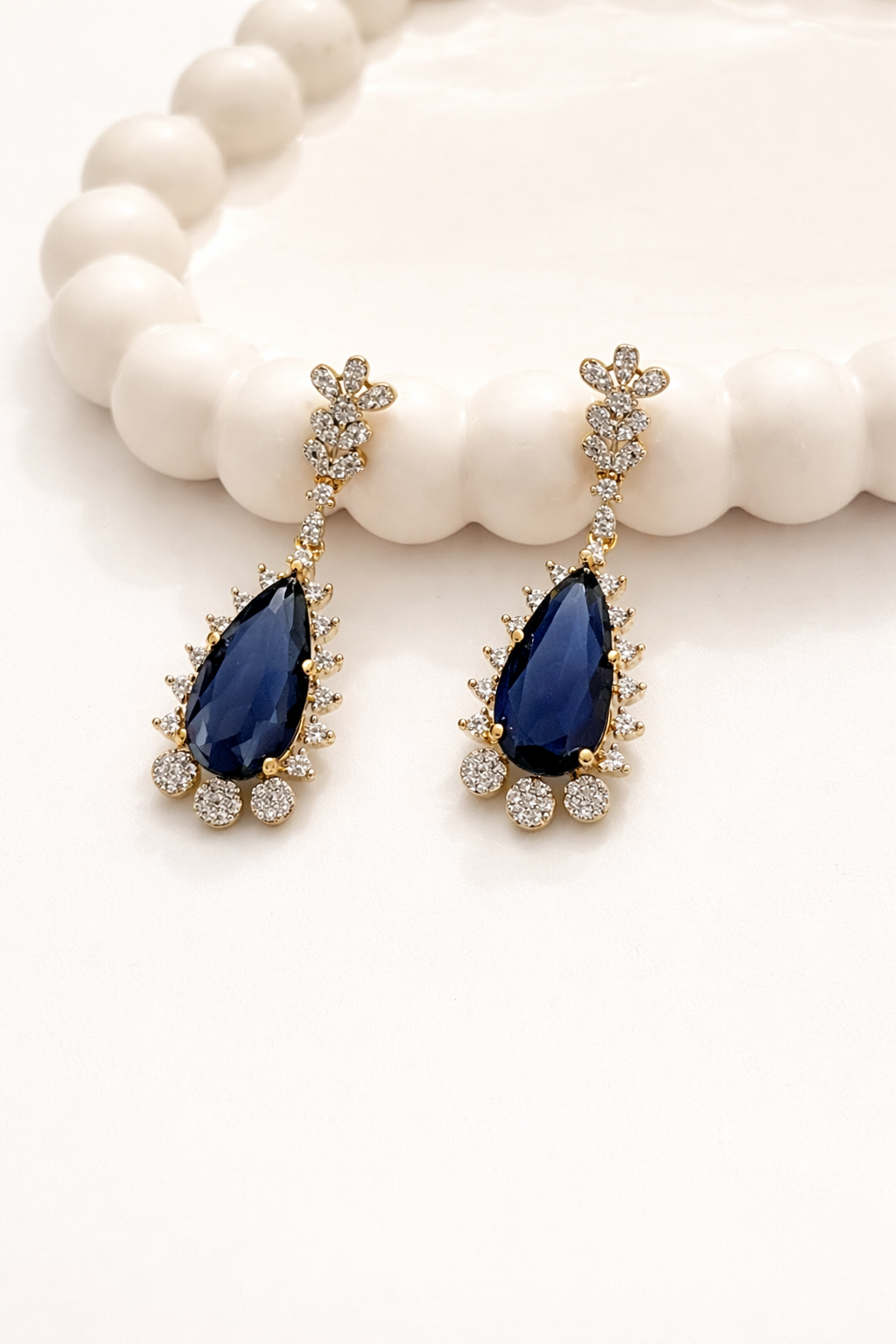 Royal Blue Stone Gold-Plated Zircon Dangler Earrings
