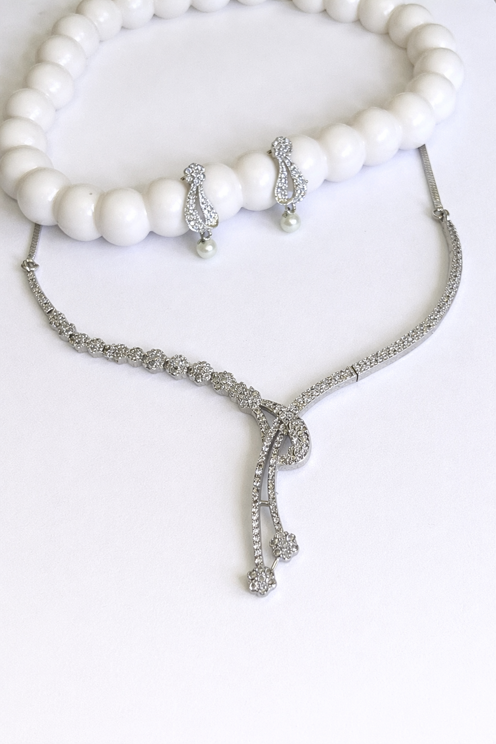 Elegant Silver-Plated American Diamond Necklace Set