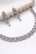 Stylish Pink Stone American Diamond Necklace Set