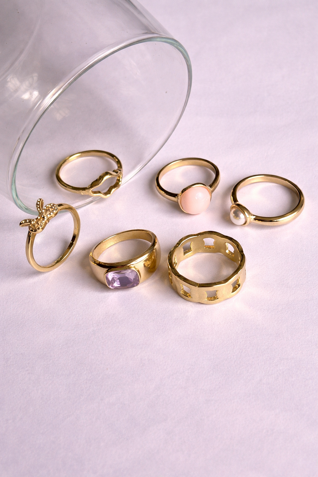Trendy Gold-Plated Multi-Design Ring Combo Set (Pack of 6)